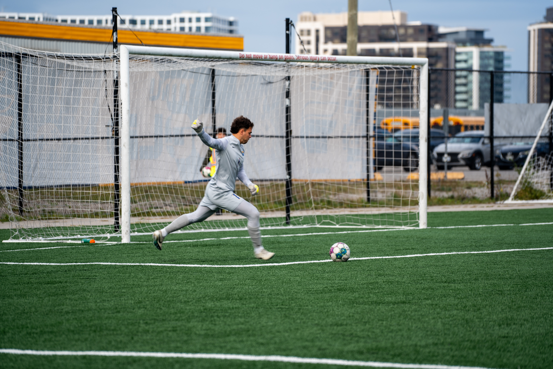 Dante Ferraro kicking the ball from his net