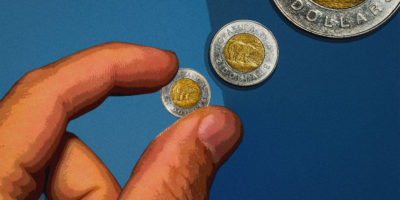 An illustration of a hand holding onto a shrinking coin.