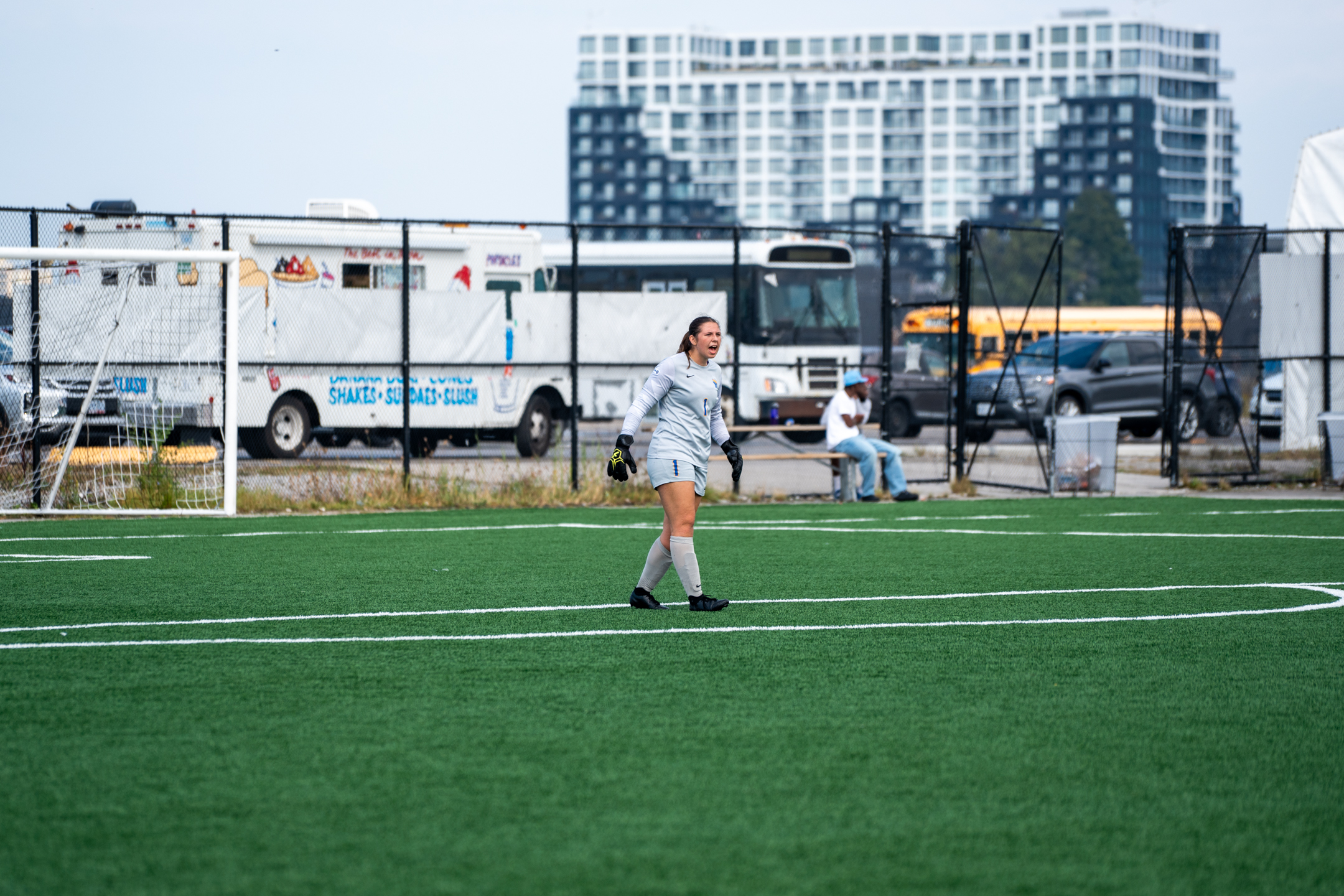 Abby Harrison giving instructions to her team