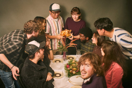 A group shot of the Eyeopener Masthead team enjoying a thanksgiving dinner.