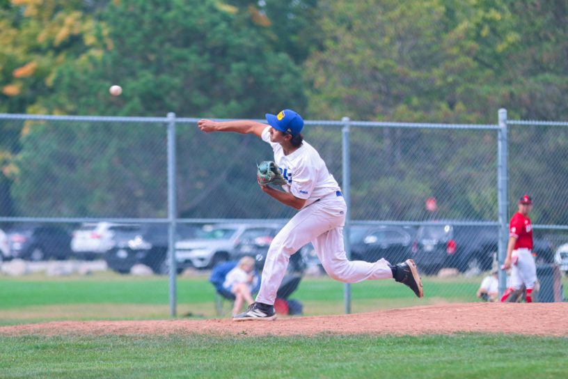 Santiago Rincon pitching a ball with the baseball team