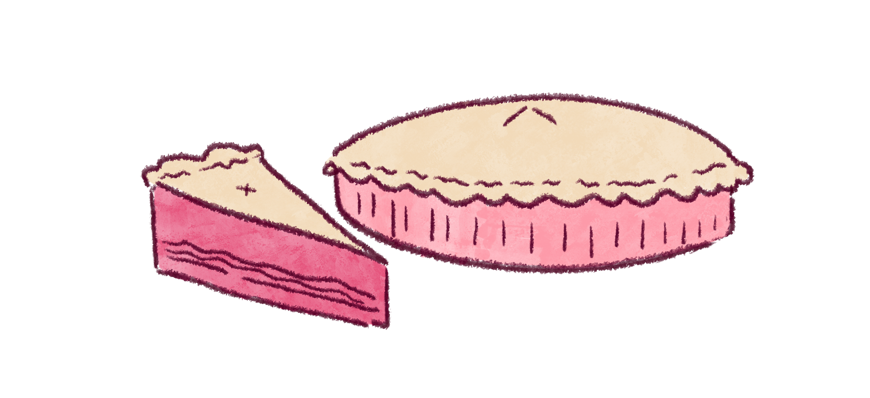 An illustration of a full pie and a slice of pie beside it.