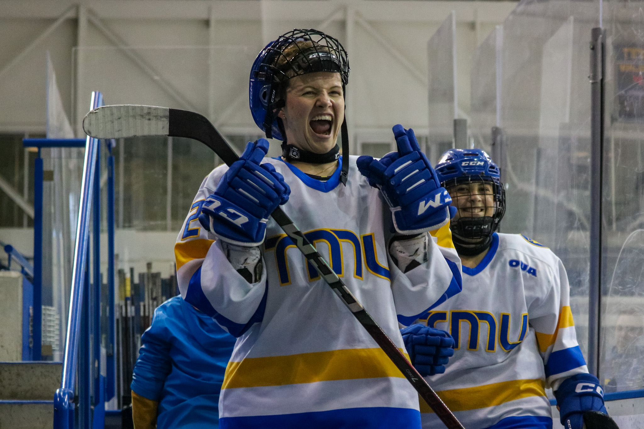 Jess Pollard celebrating the TMU win