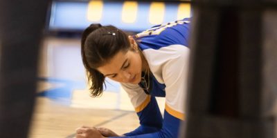 Scarlett Gingera looking at the ground after the defeat against the McMaster Marauders