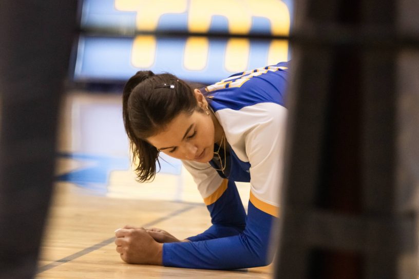 Scarlett Gingera looking at the ground after the defeat against the McMaster Marauders