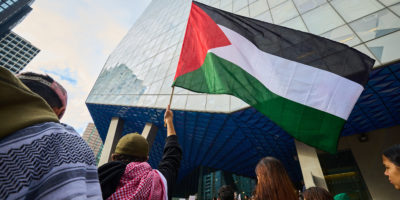 Palestine flag outside of the Student Learning Centre (SLC)