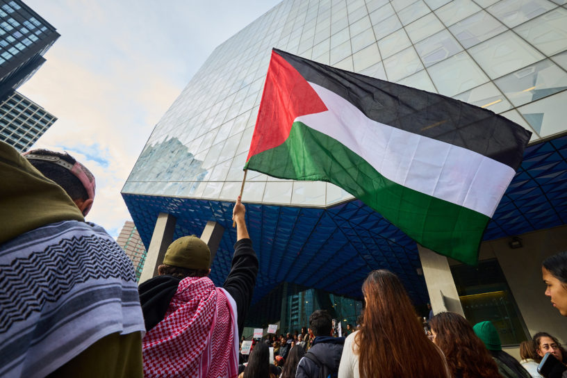 Palestine flag outside of the Student Learning Centre (SLC)