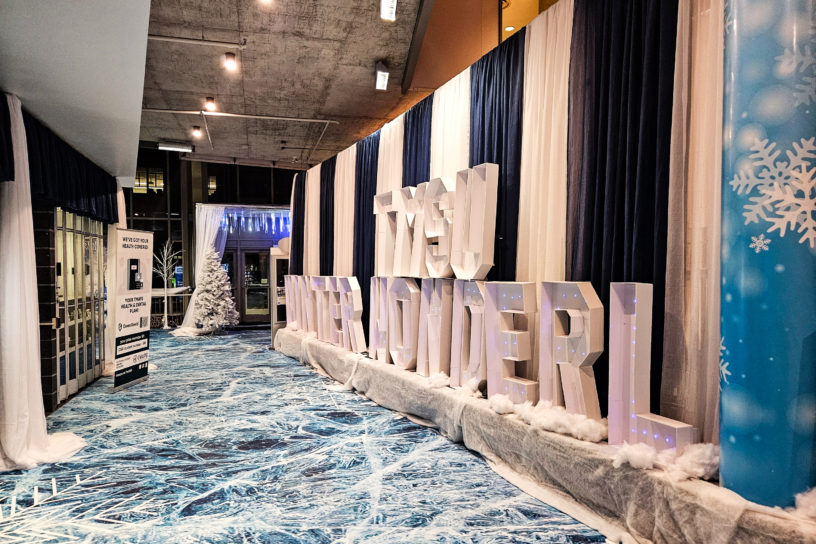 An image of the lobby in the student centre on campus of winter wonderland