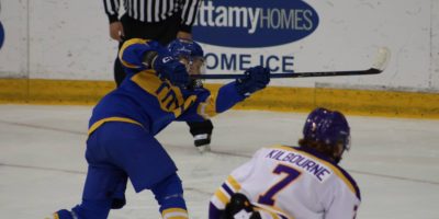 Daniil Grigorev shooting in the game where he scored a hat trick