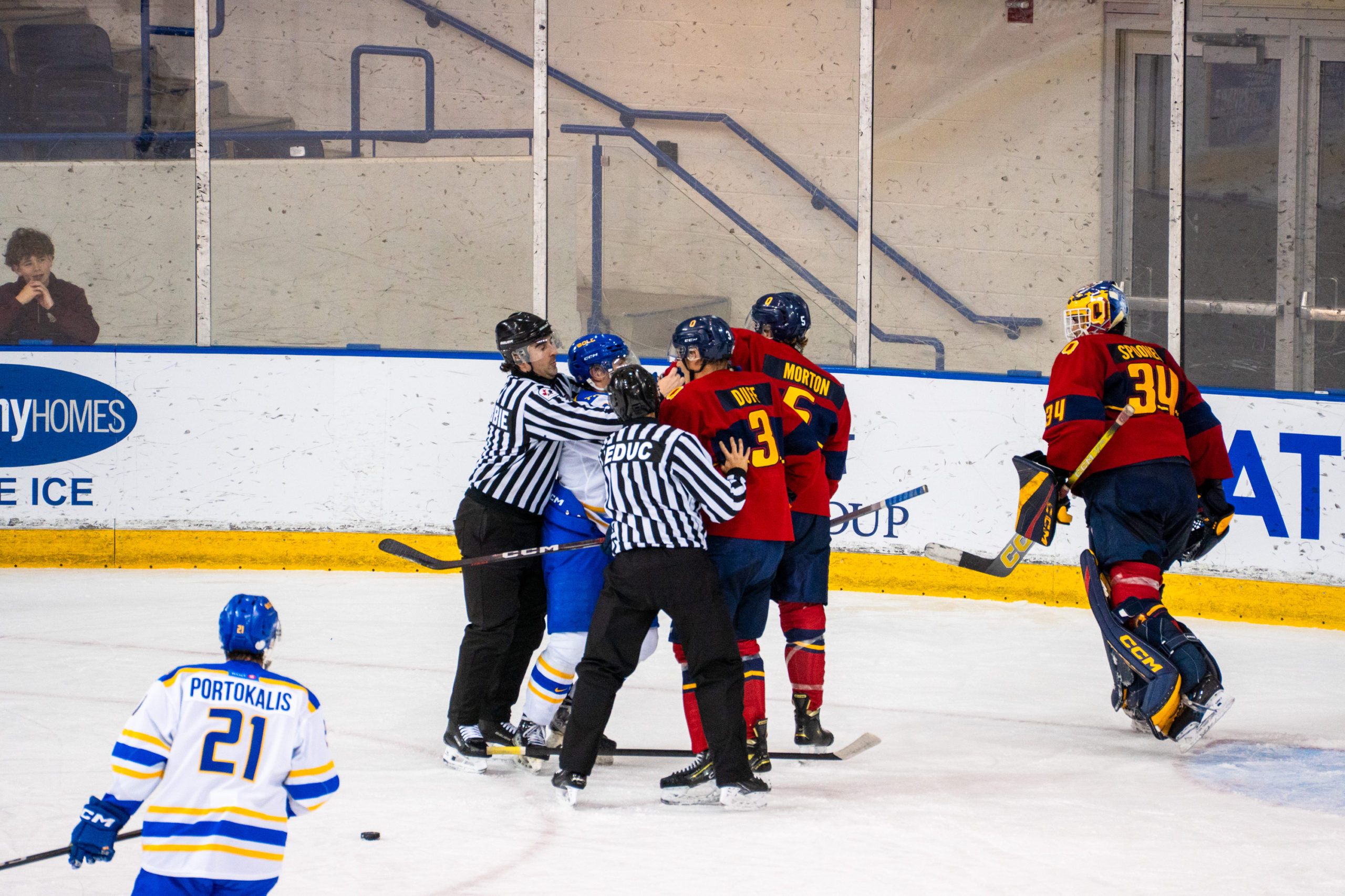 Opposing players get pushy with one another