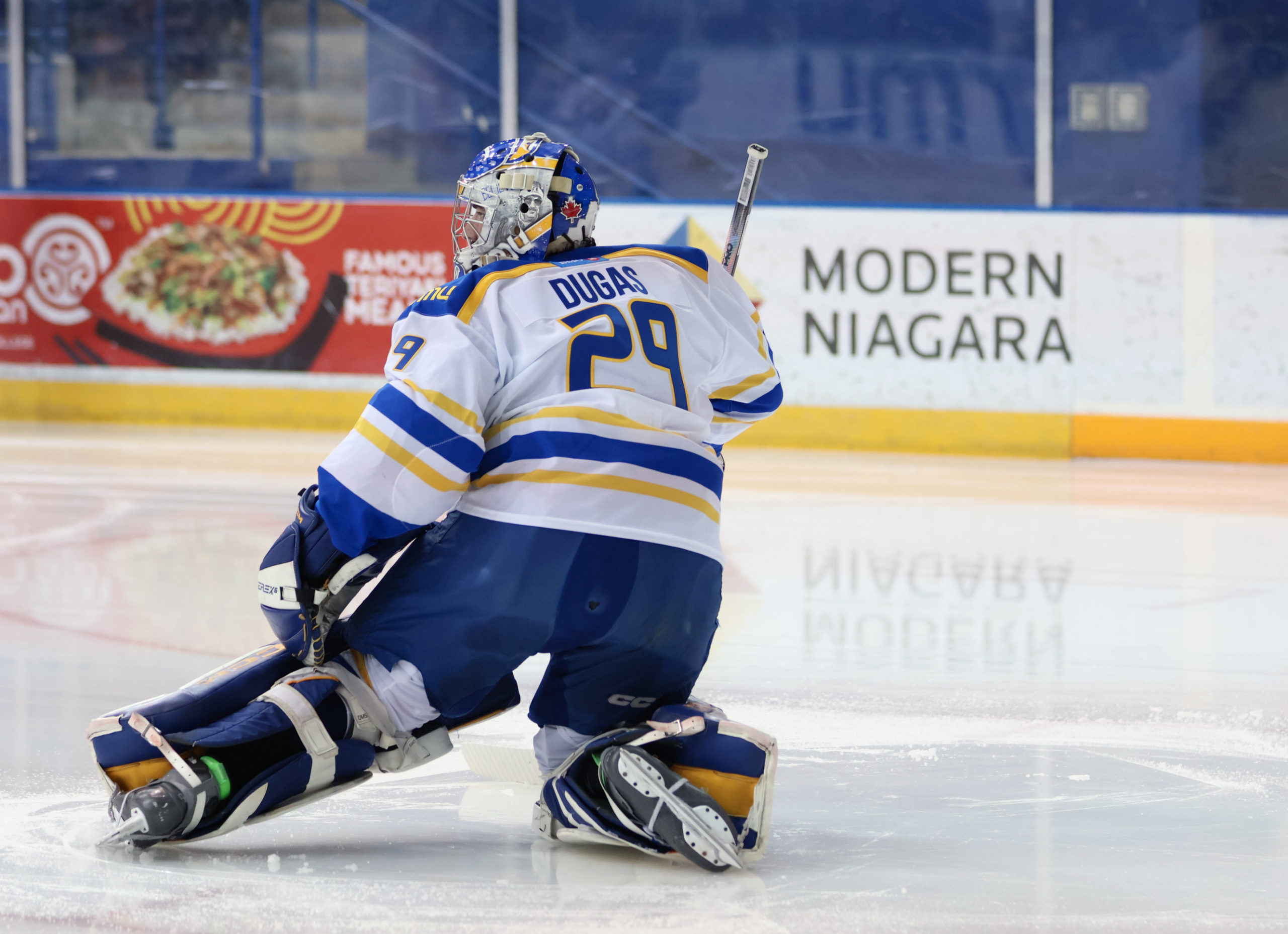 Ryan Dugas prepares his crease