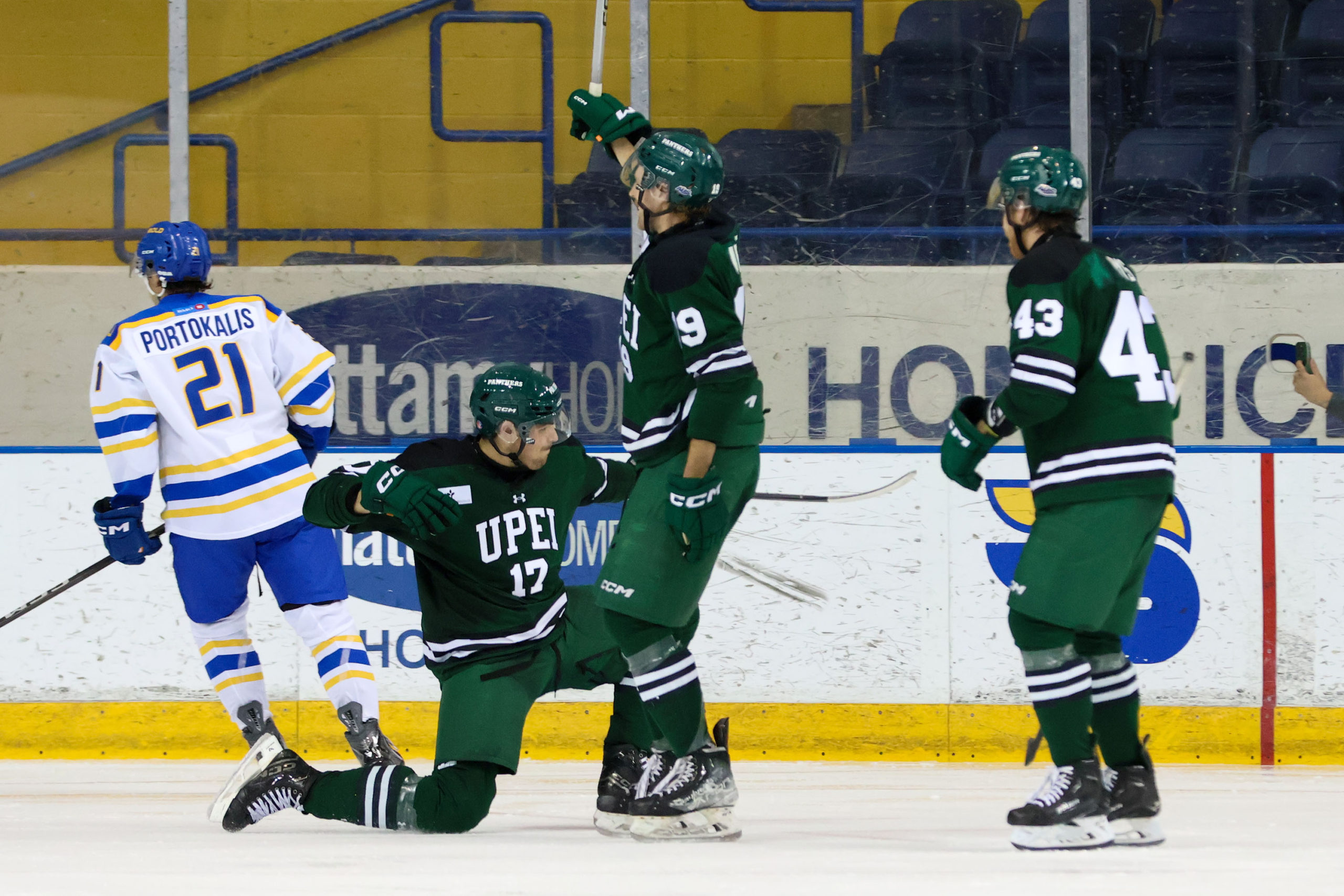 UPEI celebrates a goal
