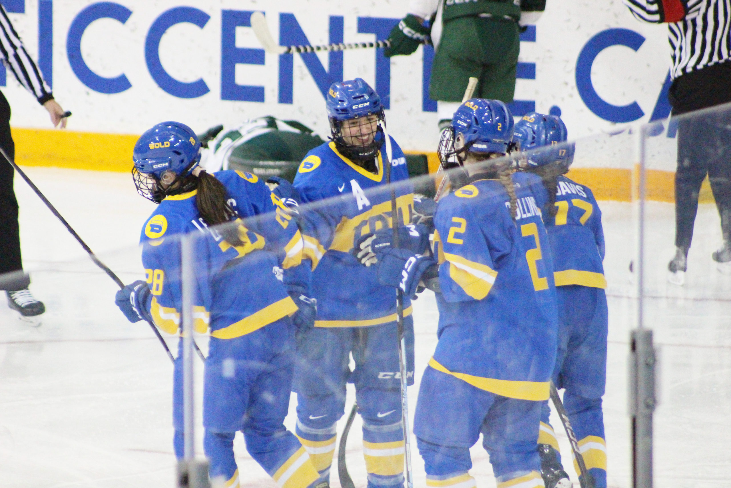 TMU celebrates a goal