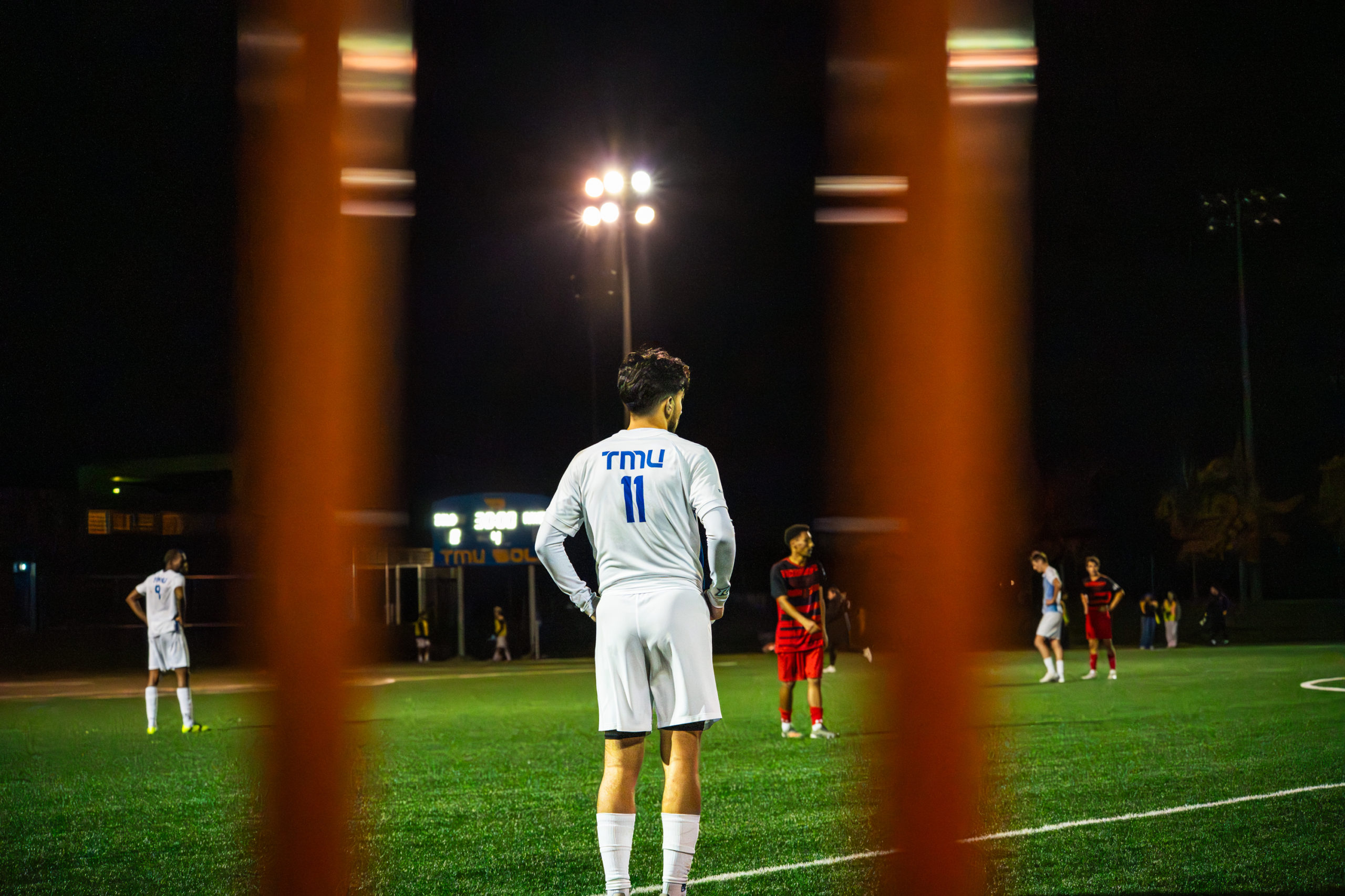 Justin Santos stares across the field
