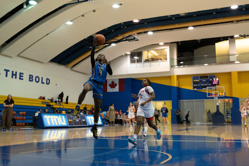 Myriam Kone going for a right handed layup at the Mattamy Athletics Centre