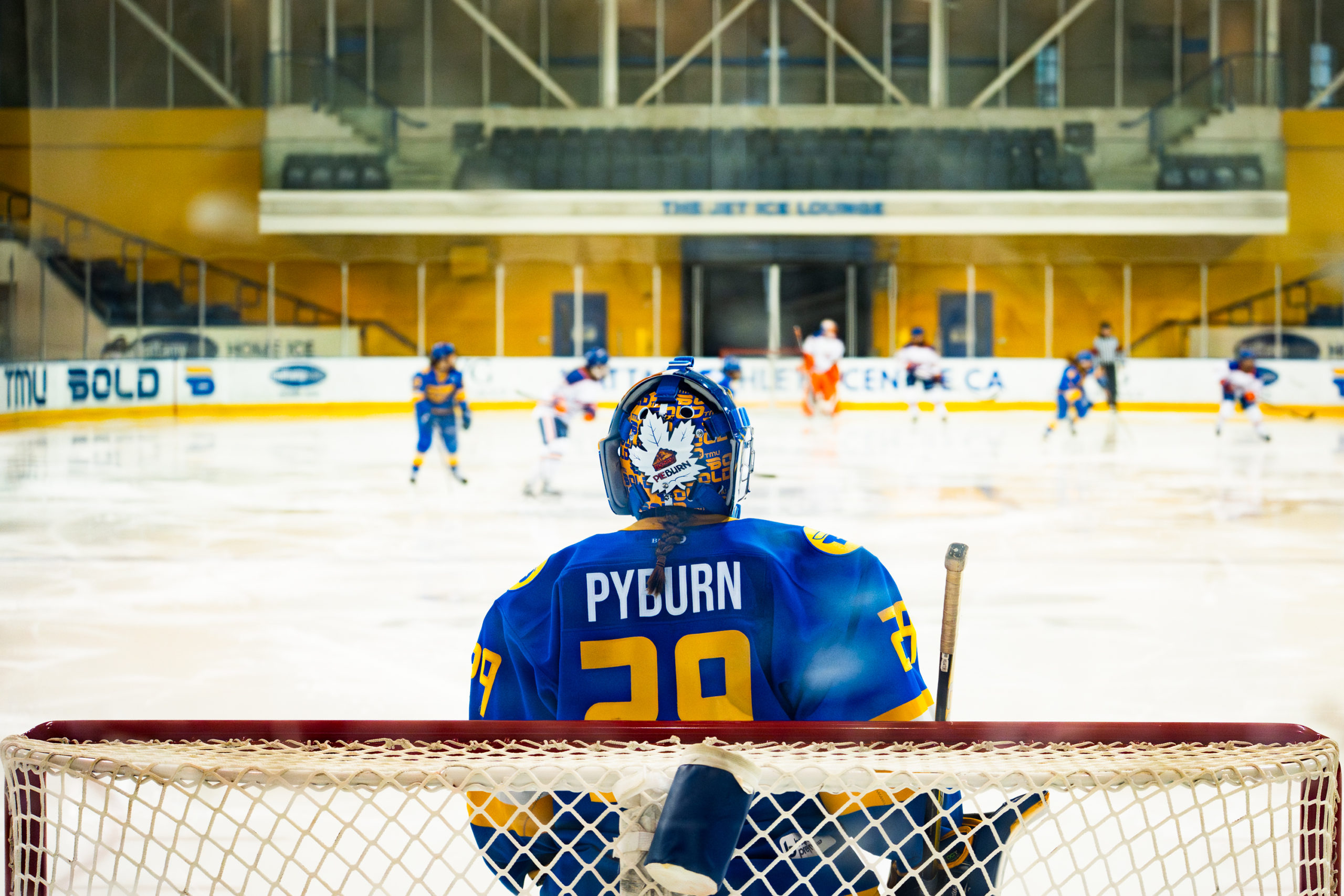 Pyburn looks ahead from her net
