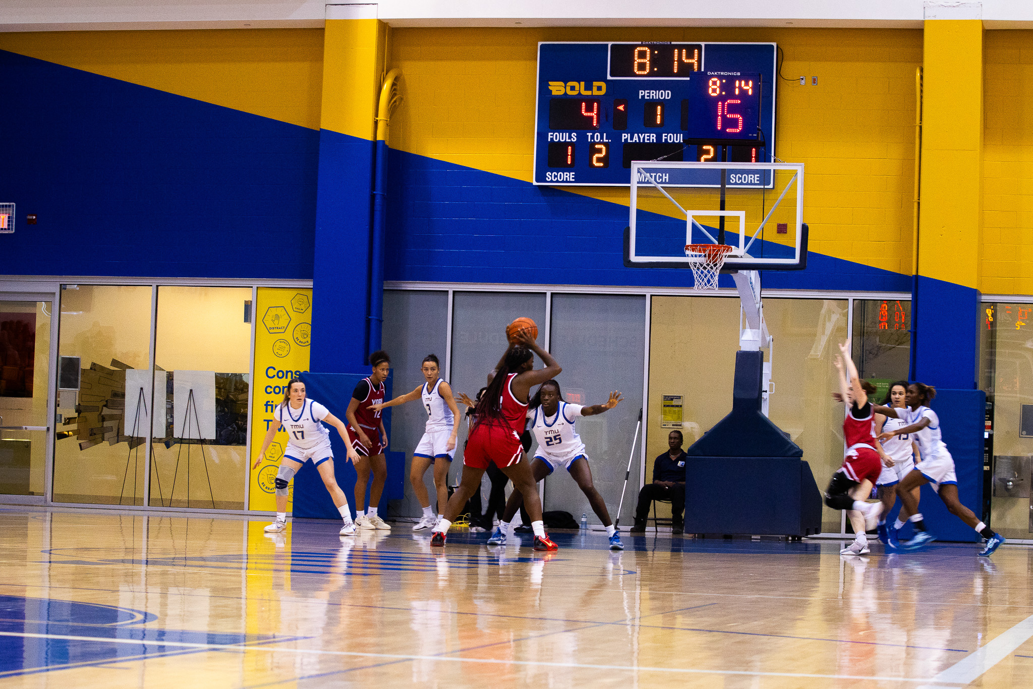 A York player at the top of the key looking for a pass at the Mattamy Athletics Centre