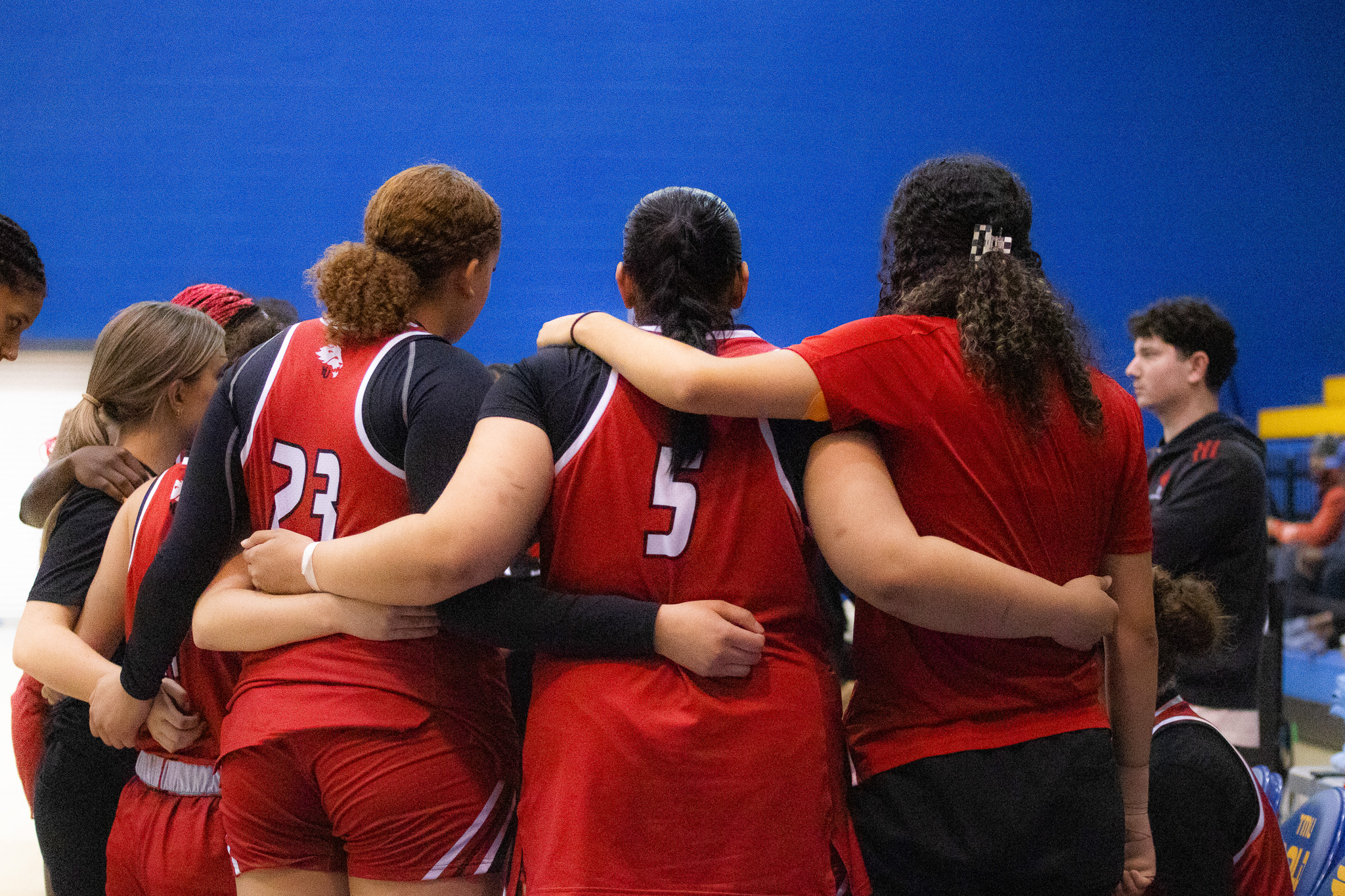 York players huddled during a stoppage of play at the Mattamy Athletics Centre