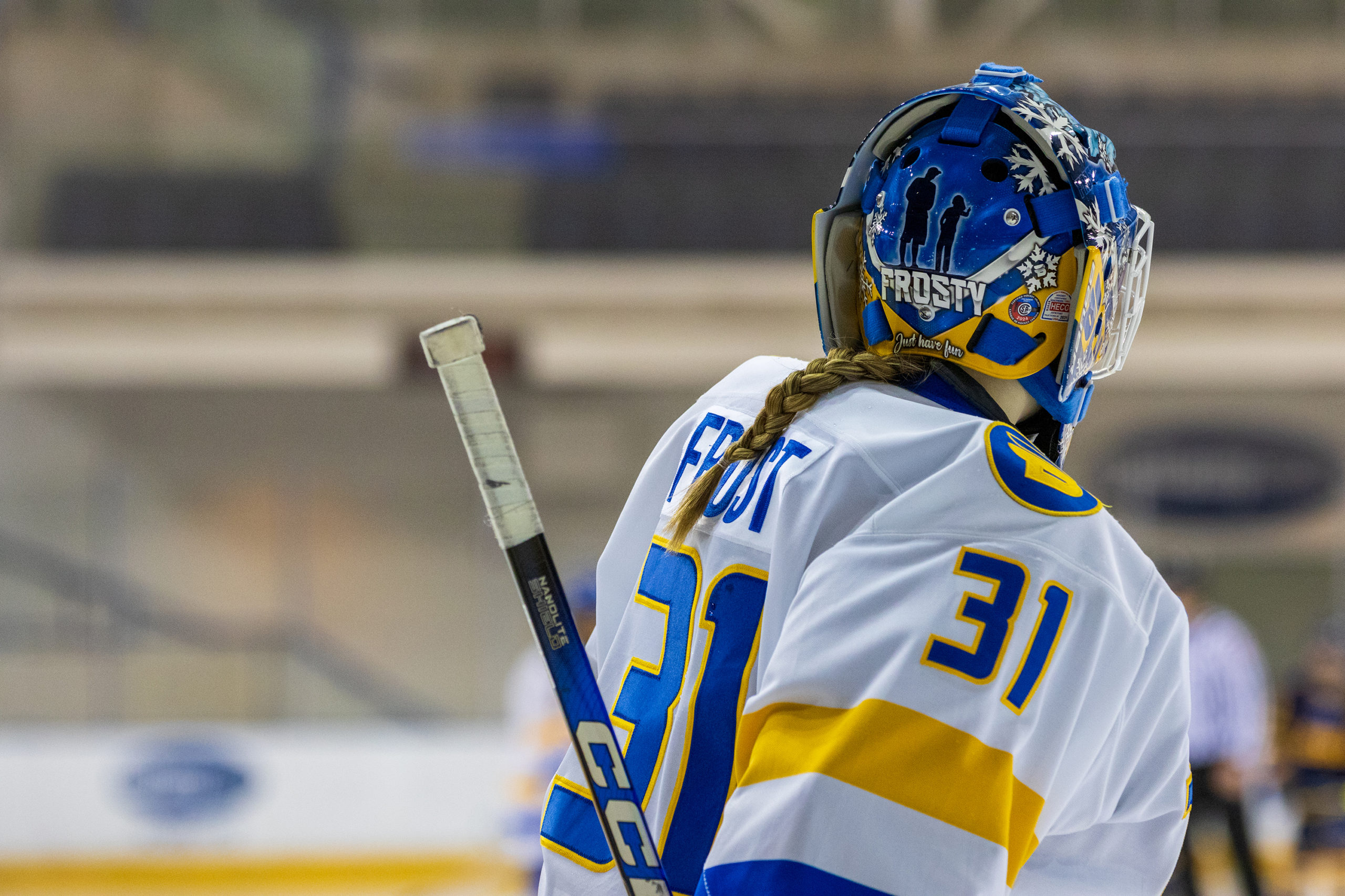Katie Frost approaches her net