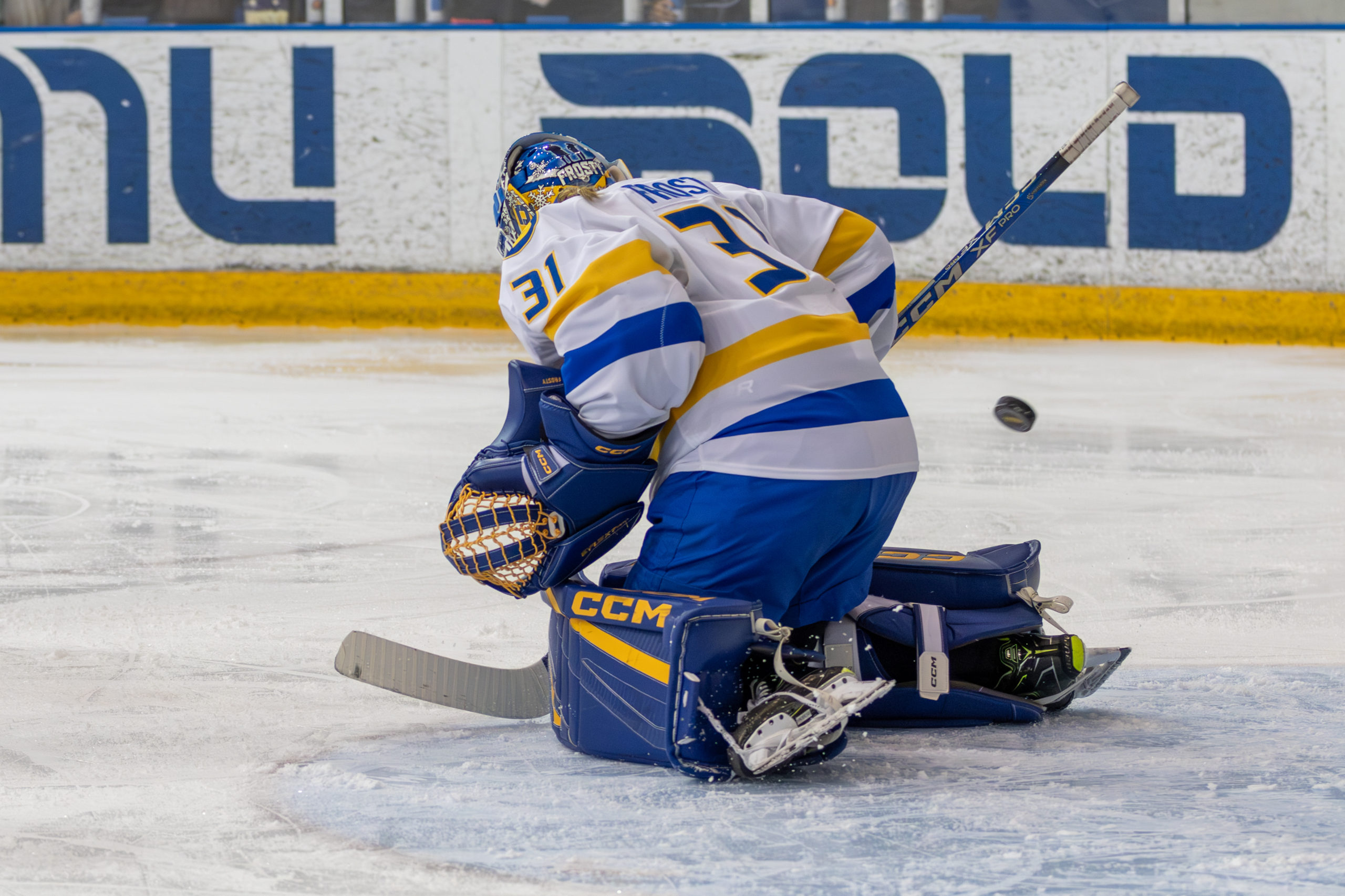 Katie Frost blocks a Queen's shot