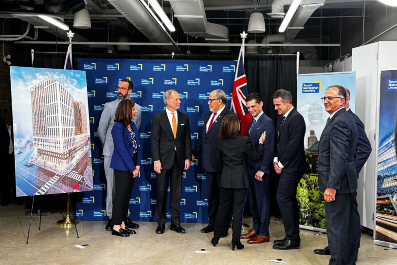 Representatives from TMU, Cedar Podium and the Ontario government at the press conference held at the Image Arts Centre on Nov. 13, 2025