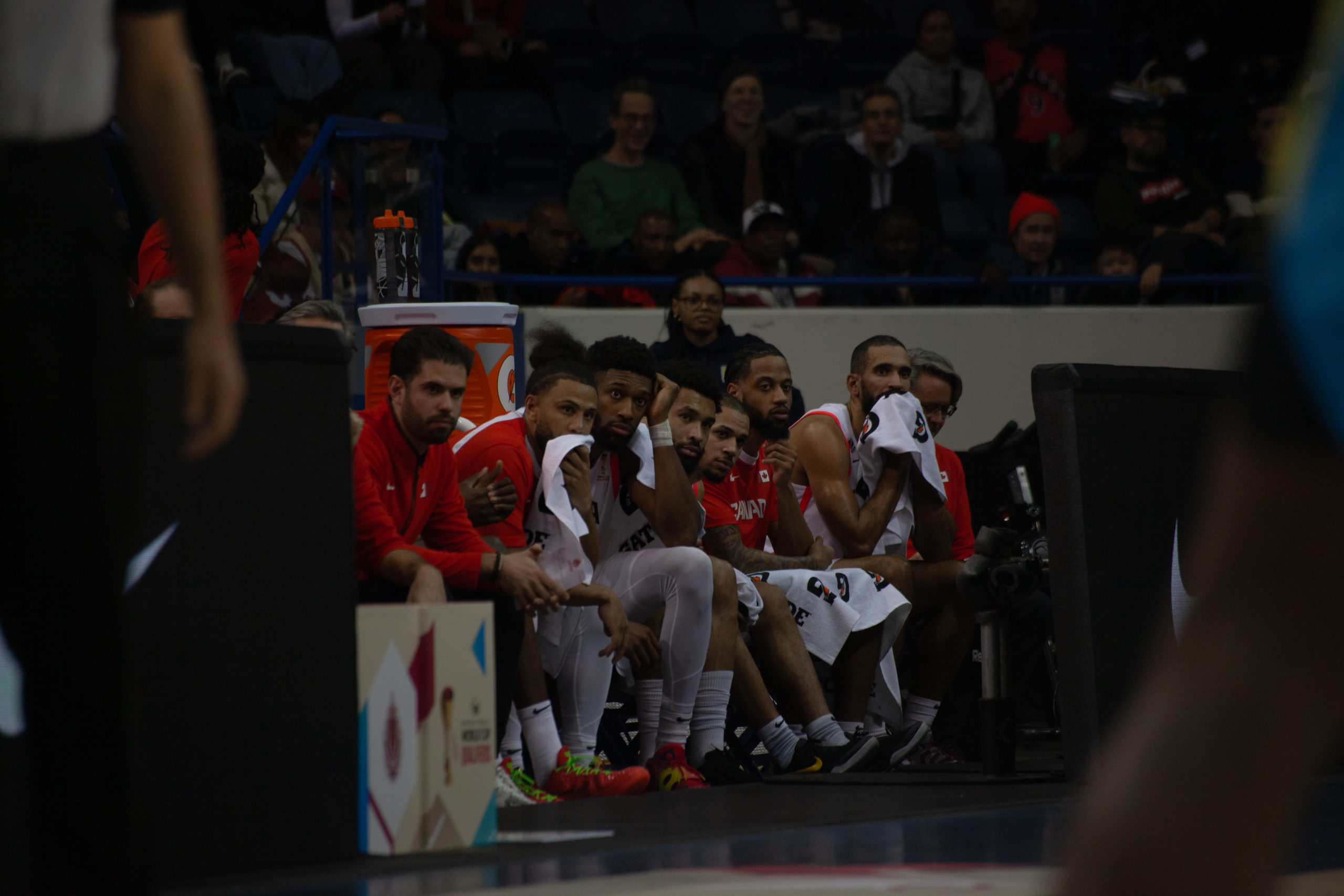 Canada senior men's basketball team's bench at the Mattamy Athletic Centre