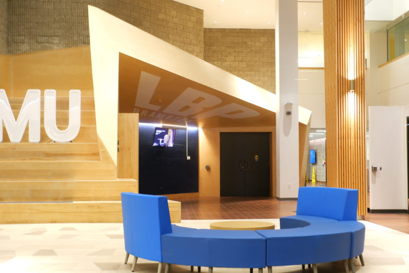 The inside of TMU's Medical School building, in the lobby.