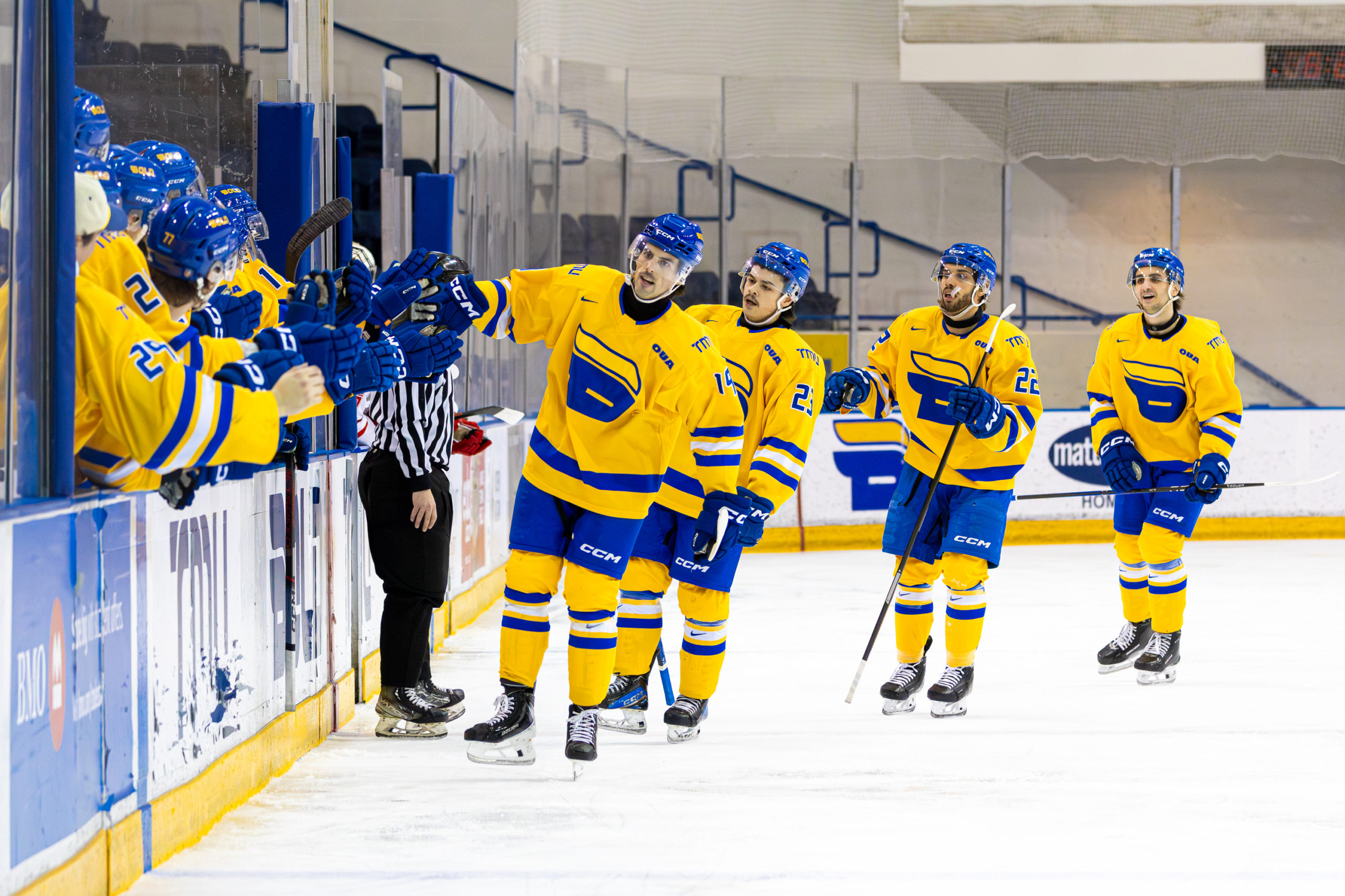 TMU celebrates a goal