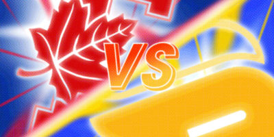 Graphic of the University of Toronto Varsity Blues logo on the top left with a "VS" text in the middle and the TMU Bold logo on the bottom right.