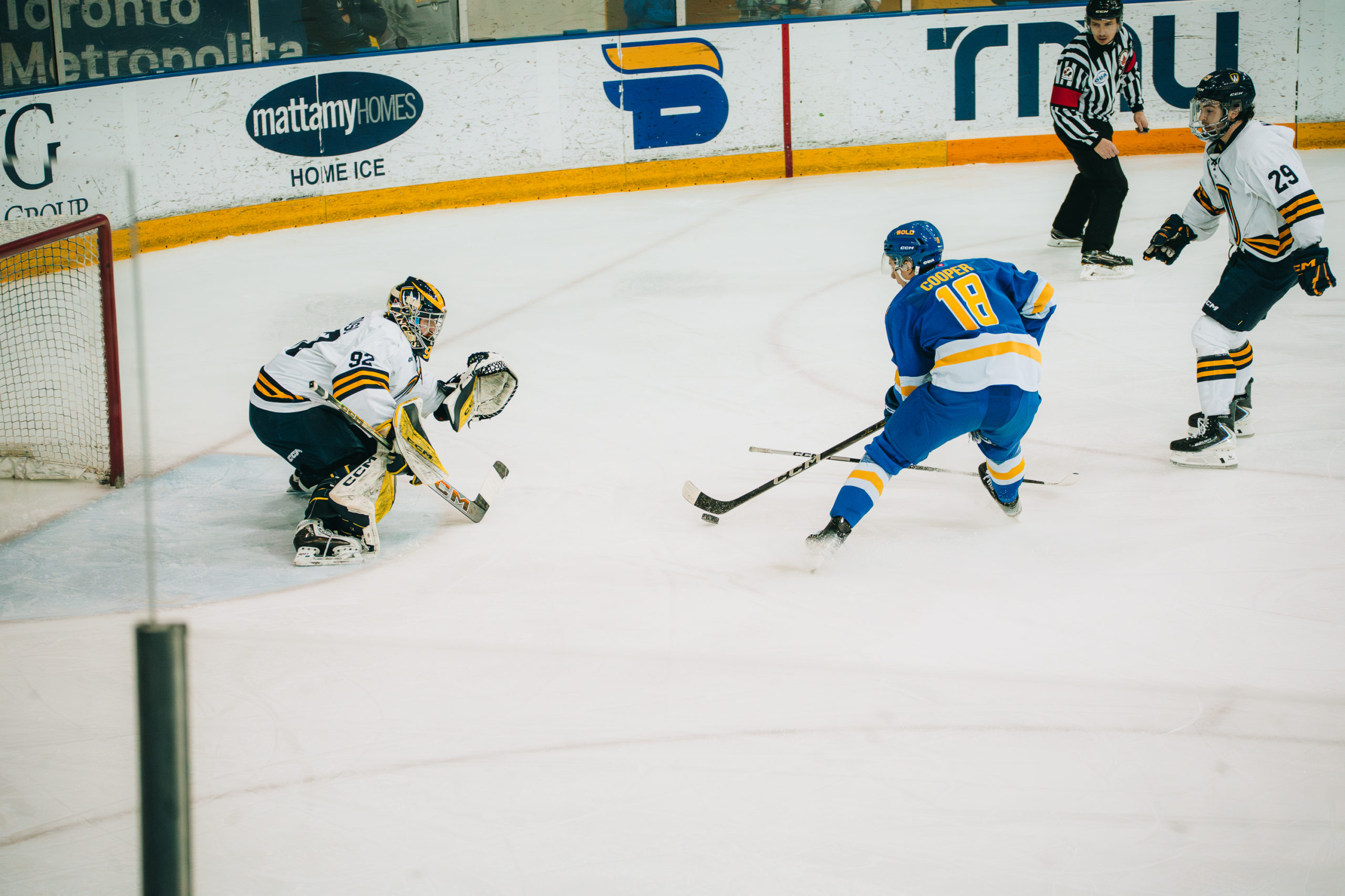 A TMU player takes a shot at Windsor's net