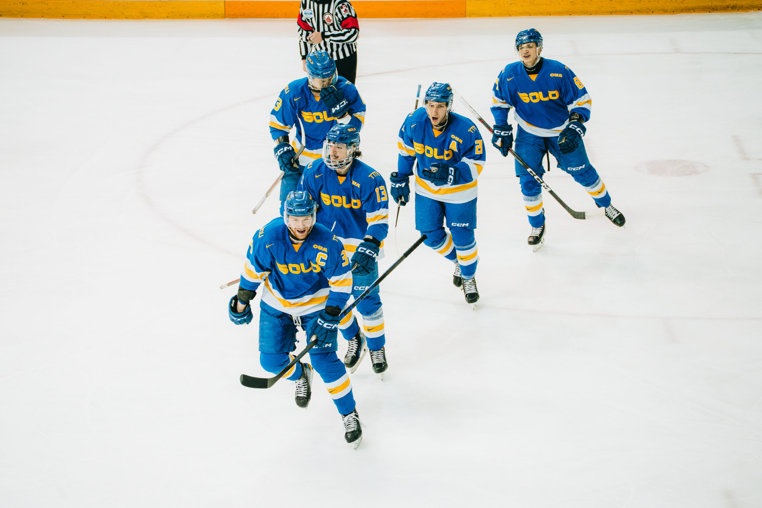 TMU's line, led by Connor Bowie, celebrates his goal
