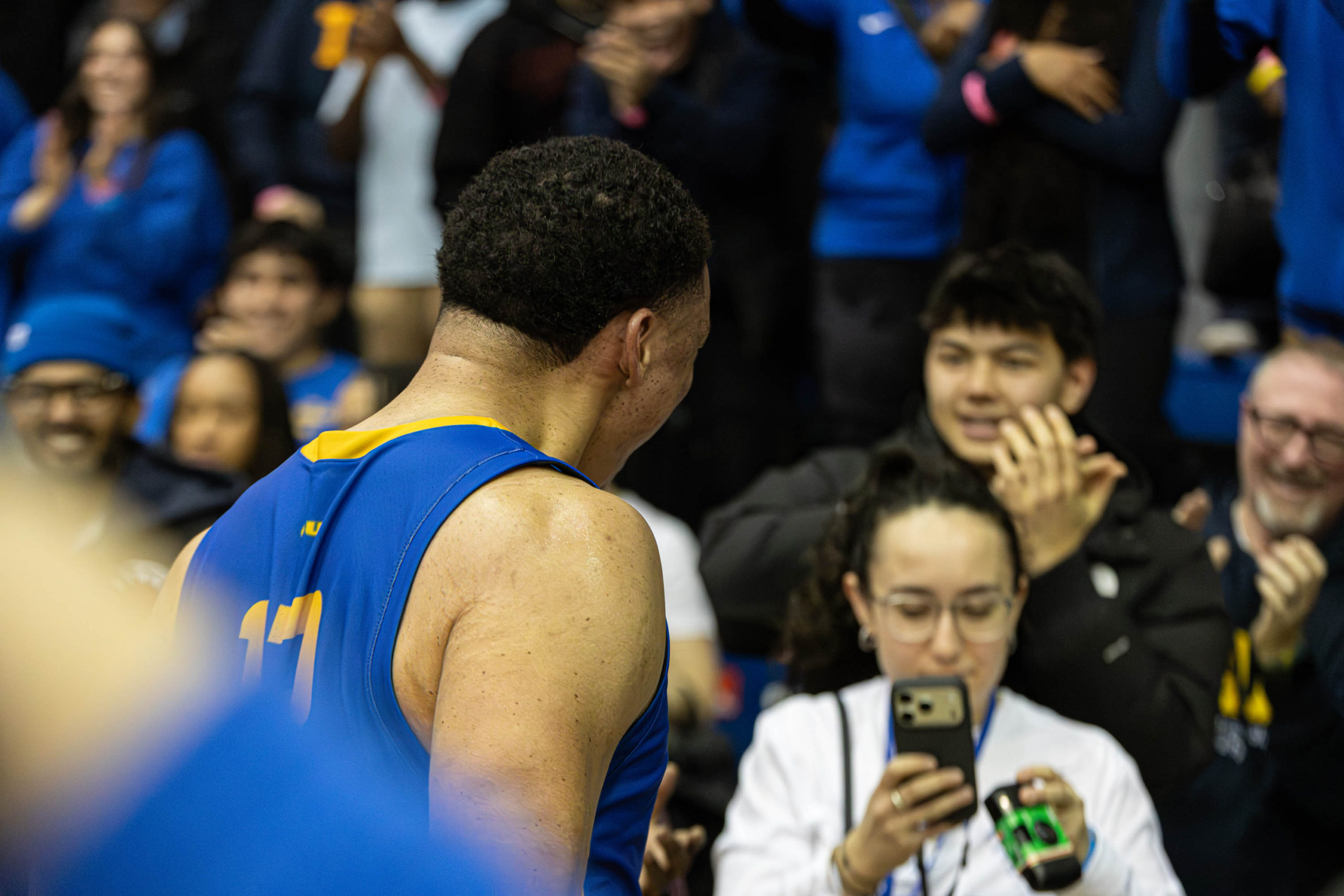 Aaron Rhooms looking towards the crowd at the Mattamy Athletic Centre