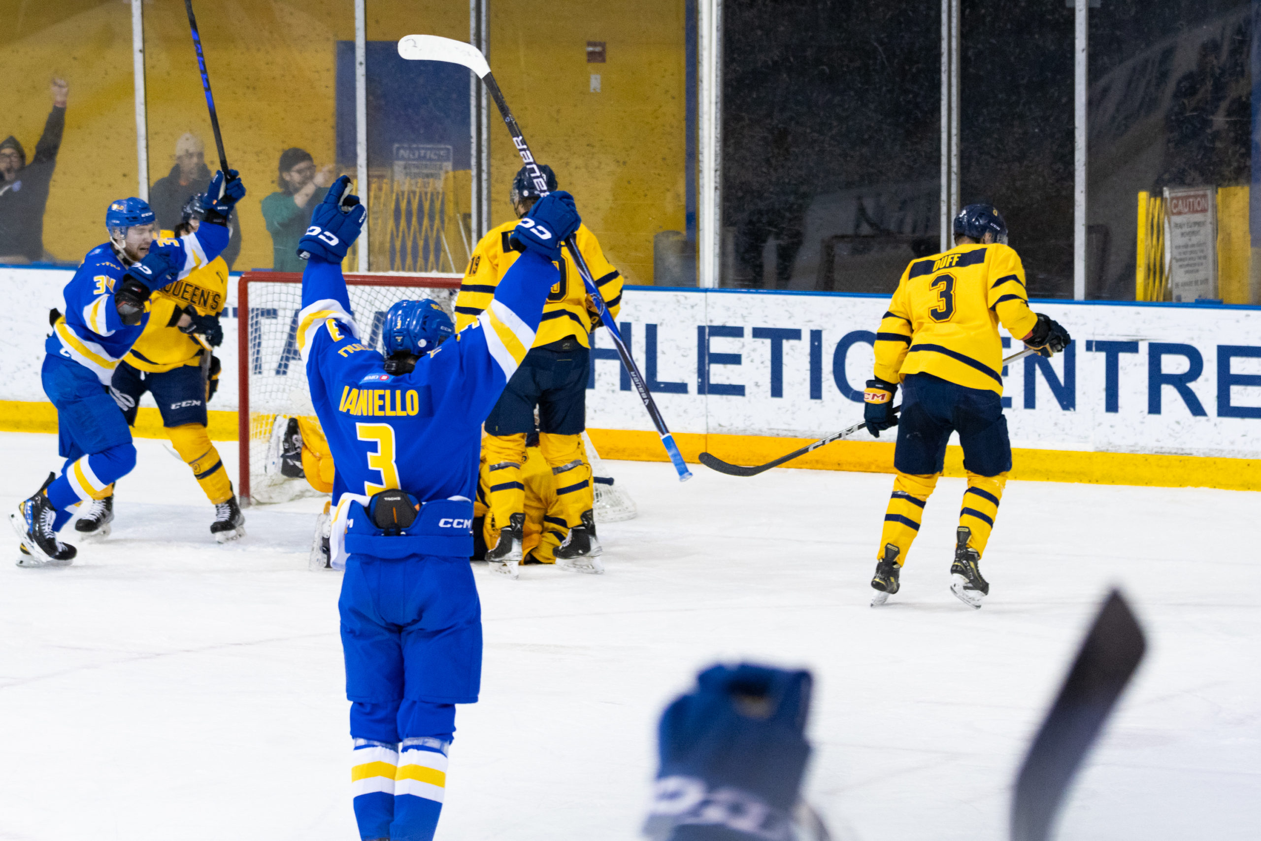 TMU celebrates a goal