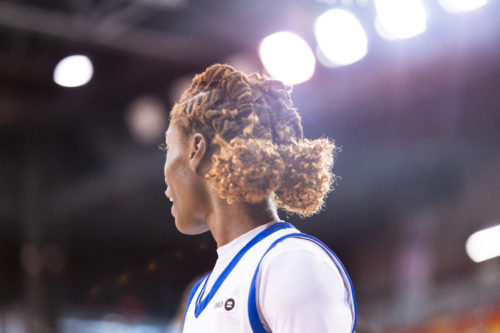 Myriam Kone looking into the distance of the PEPS de l'Université Laval