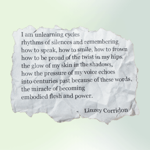 A ripped paper contains a poem over a green background