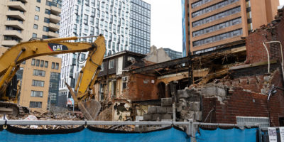 The Imperial Pub mid demolition from the back. The inside of the bar can be seen