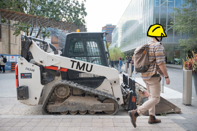 A photo of a bulldozer on Gould Street at Toronto Metropolitan University.