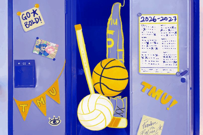 Various sporting equipment in an opened locker