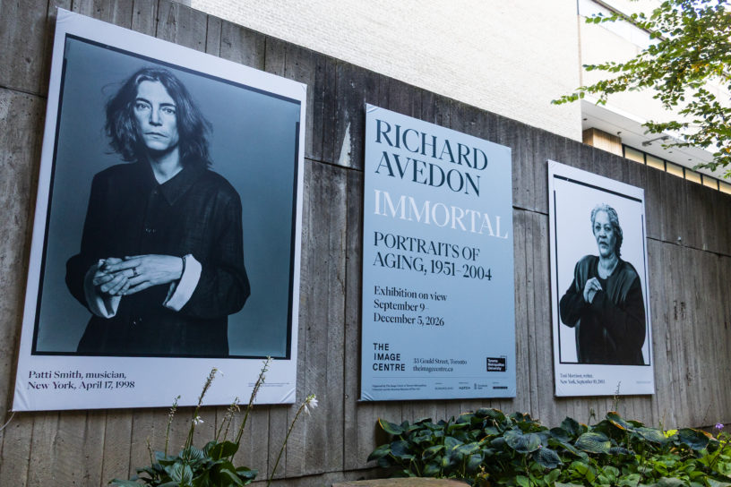 Photo of promotional signage of the Richard Avedon, Immortal exhibit.
