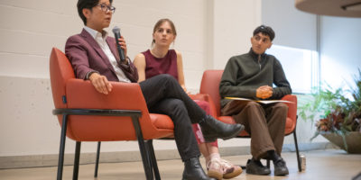 A photo of Kristyn Wong-Tam speaking at an event on campus.